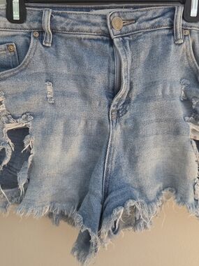 Almost Famous Junior's Size 15 Light Blue Distressed Denim Shorts